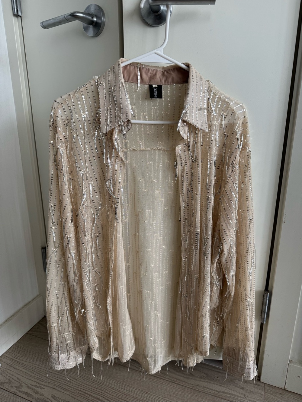 Beige Sequin Button-Down Shirt